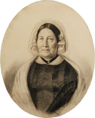 Неизвестный художник (русская школа живописи). Портрет женщины в платке-накидке и бархоткой на шее